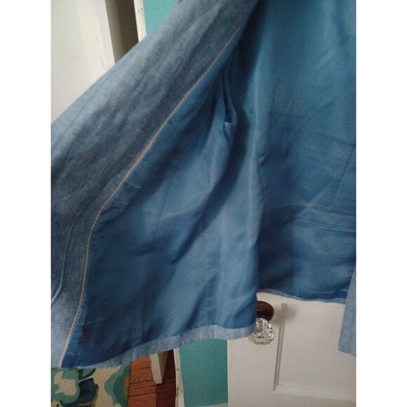 Talbots linen open blazer jacket 14 blue Coastal granny office professional - Picture 6 of 12
